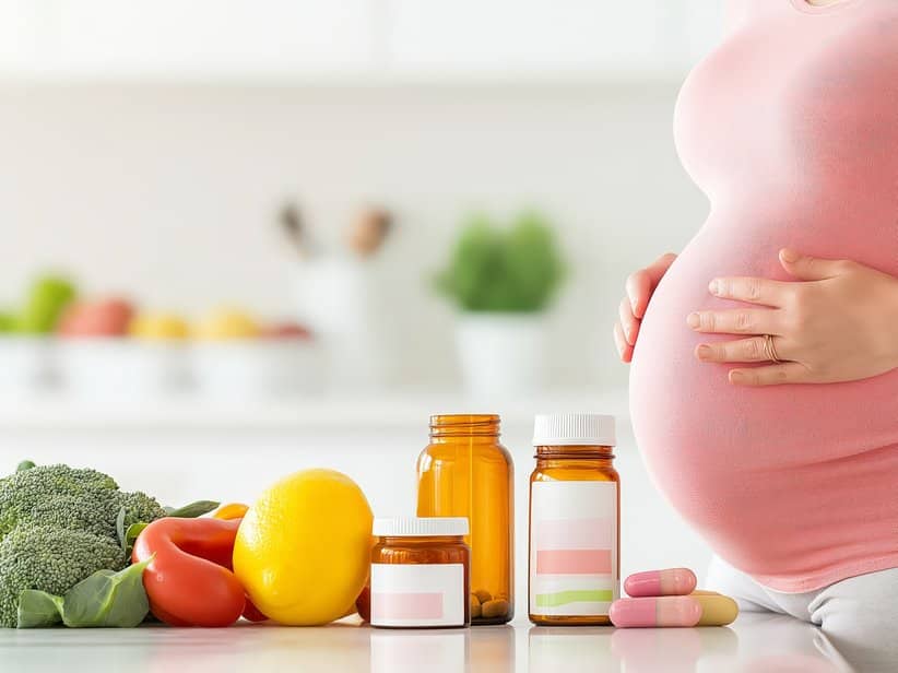 Eisenmangel Behandlung – Person mit Eisenpräparat-Tabletten und Wasserglas, neutrales Licht