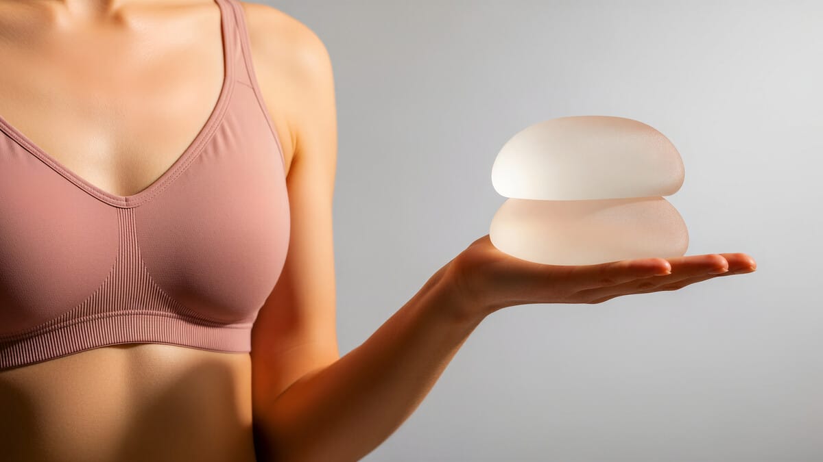 Zwei glatte Silikonimplantate unterschiedlicher Größe auf einer Hand – moderne Implantate mit glatter Oberfläche