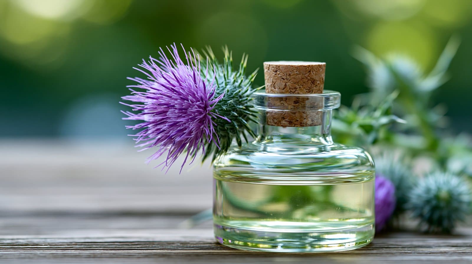 Mariendistel-Pflanze Silybum marianum in voller Blüte